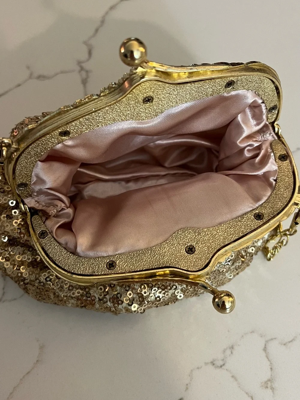 Gold Sequin Evening Shoulder Bag Clutch with Chain Strap